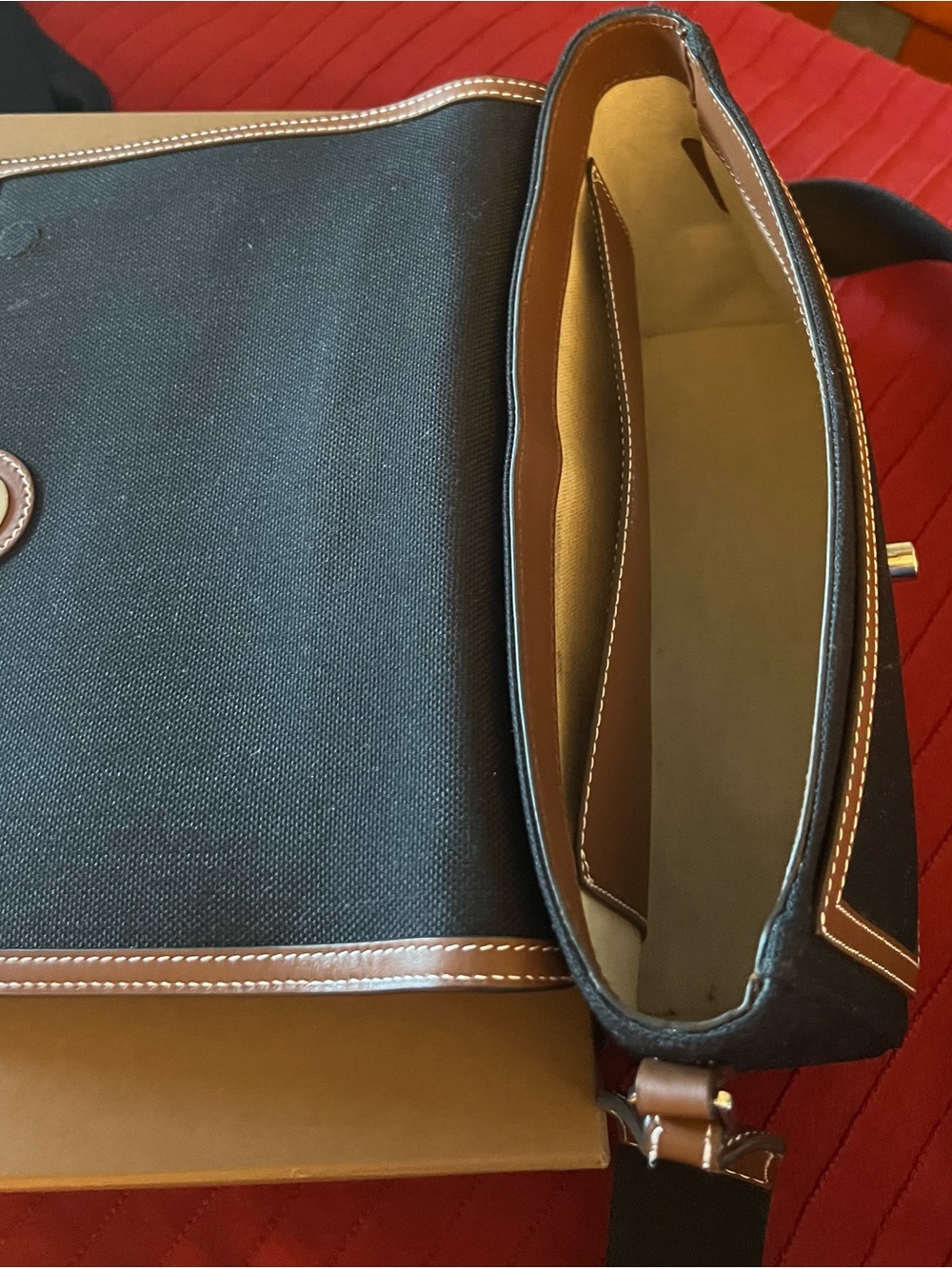 Burberry Black Canvas Bag with Tan Leather Trim - Picture 2 of 7